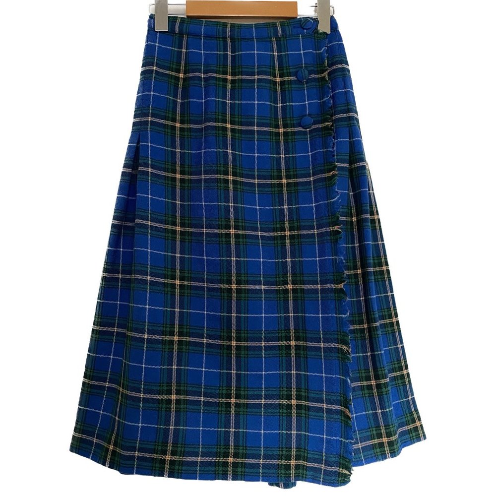 Vintage Kilt Women XS Virgin Wool Tartan Blue Green Classic Made in Canada 70s